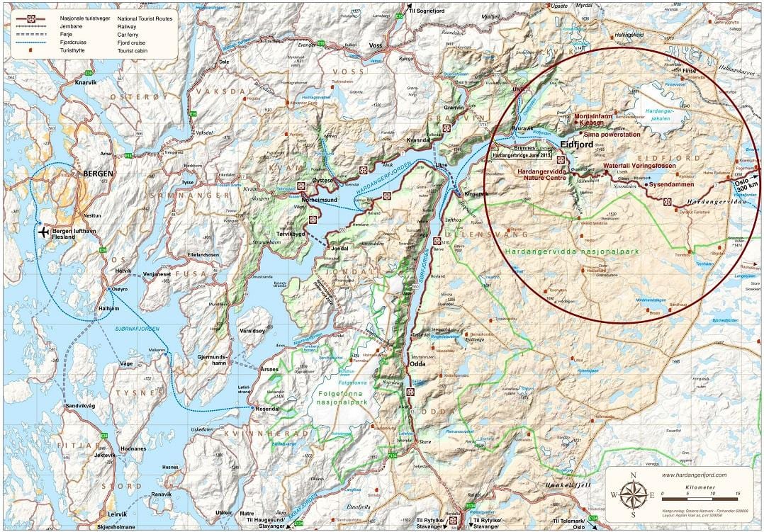 hardangerfjord ناروے کا نقشہ
