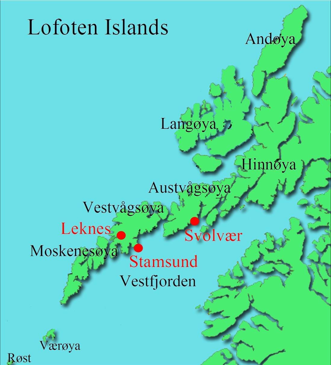 lofoten ناروے کے جزائر کا نقشہ