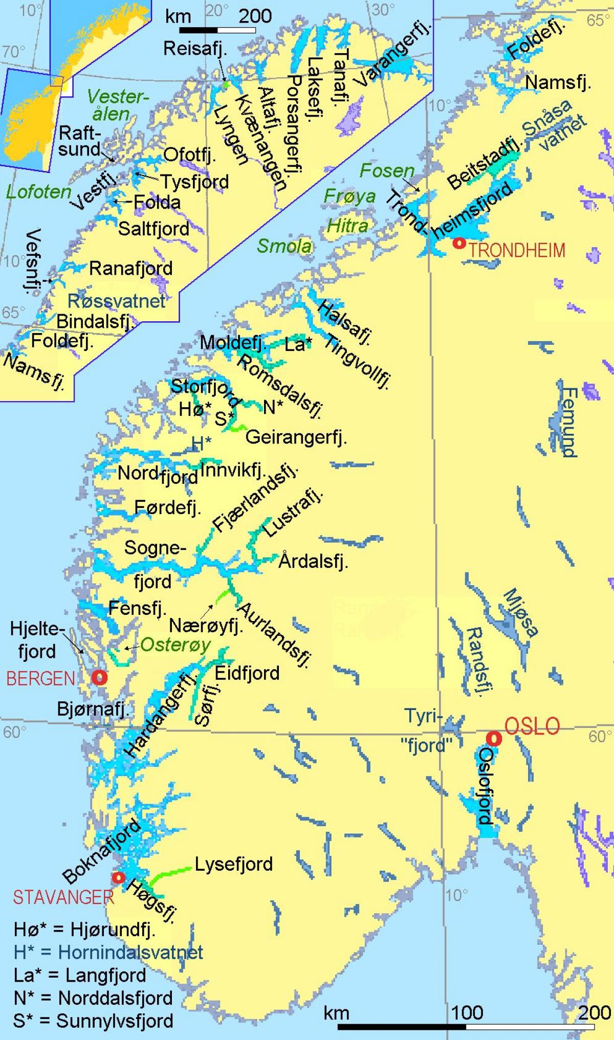 کا نقشہ ناروے دکھا fjords