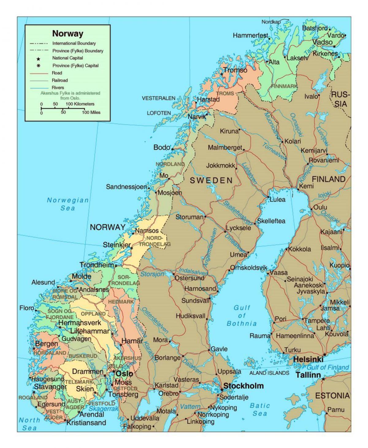 نقشہ ناروے کے شہروں کے ساتھ