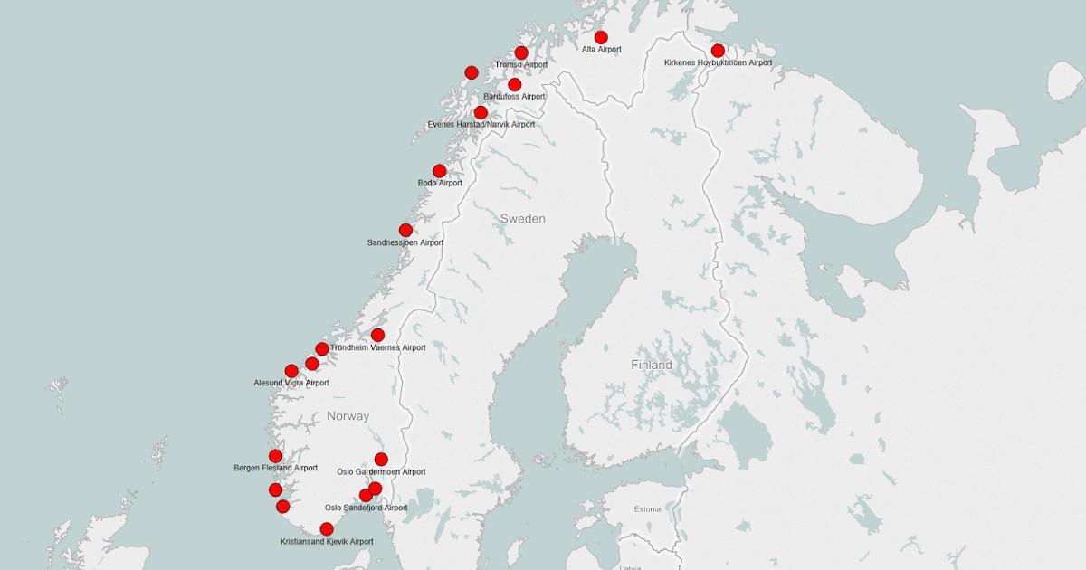 نقشہ ناروے کے ہوائی اڈوں