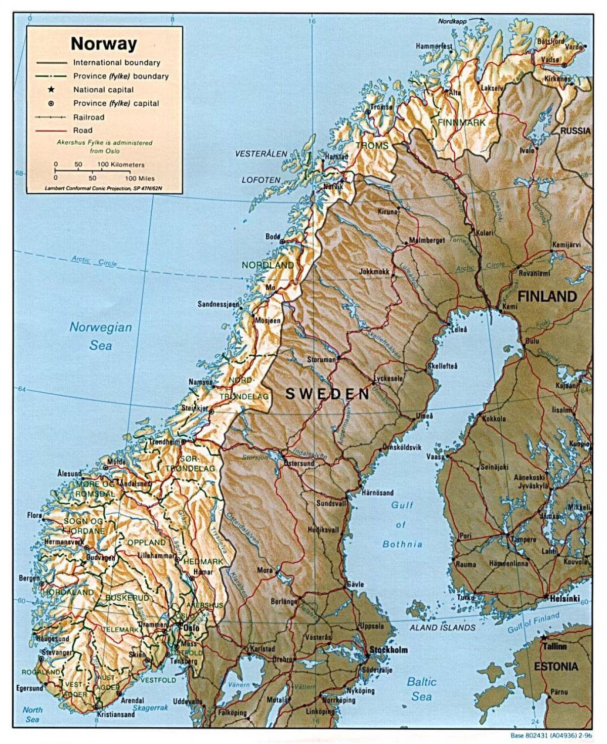 تفصیلی نقشہ ناروے کے شہروں کے ساتھ